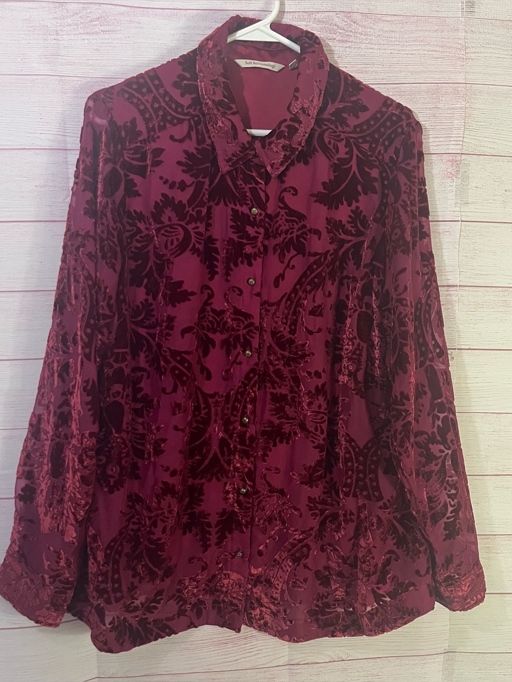 Soft Surroundings Floreat Velvet Button Up Long Sleeve Blouse Size Large